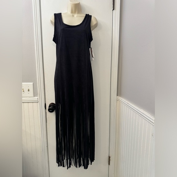 Poof Black Sleeveless Fringe Women’s Dress Boho Festival Style Size M NWT - Picture 2 of 11